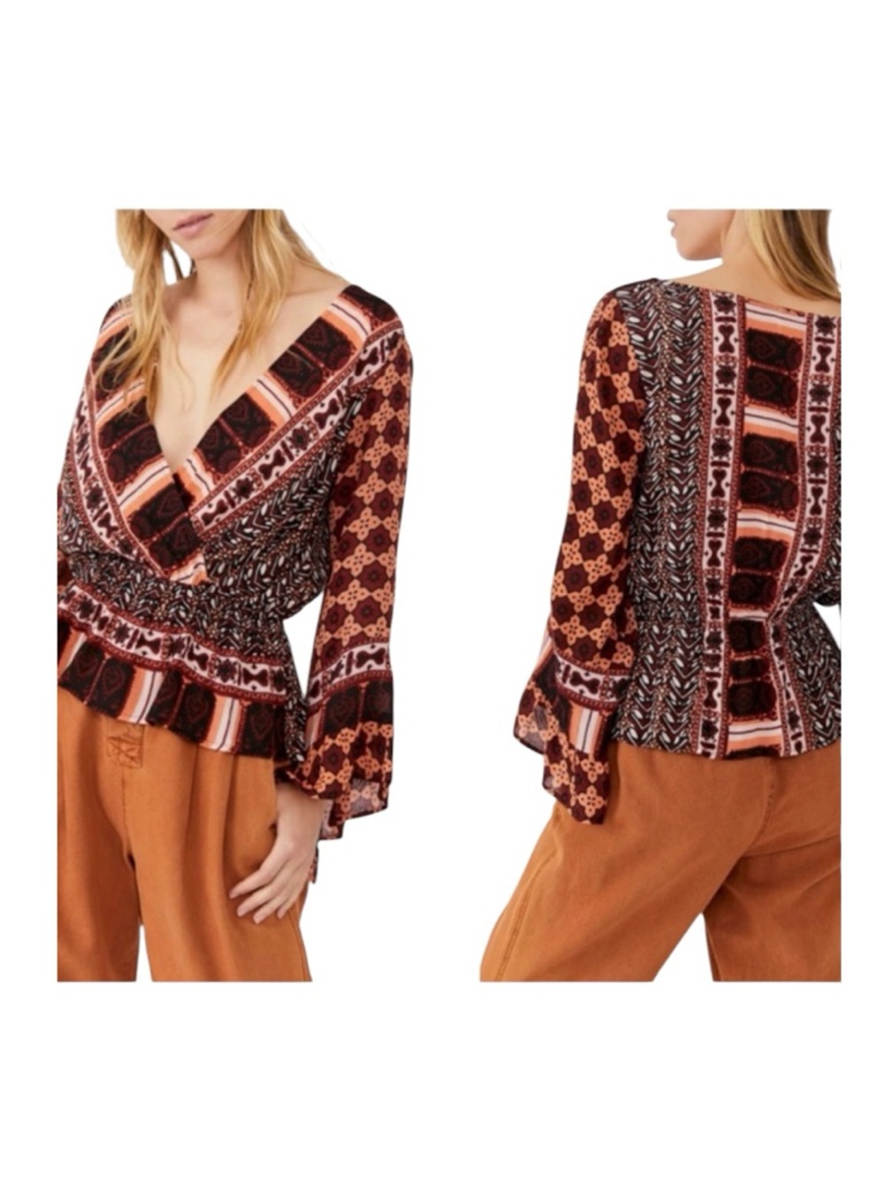 Free people Rosalie bell sleeve coral top Sm NWT